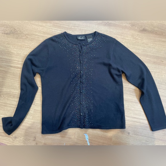 Vintage Black Beaded Cardigan sz Large - Picture 1 of 9